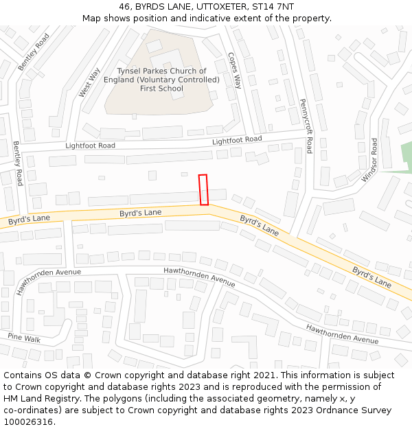 46, BYRDS LANE, UTTOXETER, ST14 7NT: Location map and indicative extent of plot