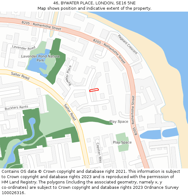 46, BYWATER PLACE, LONDON, SE16 5NE: Location map and indicative extent of plot