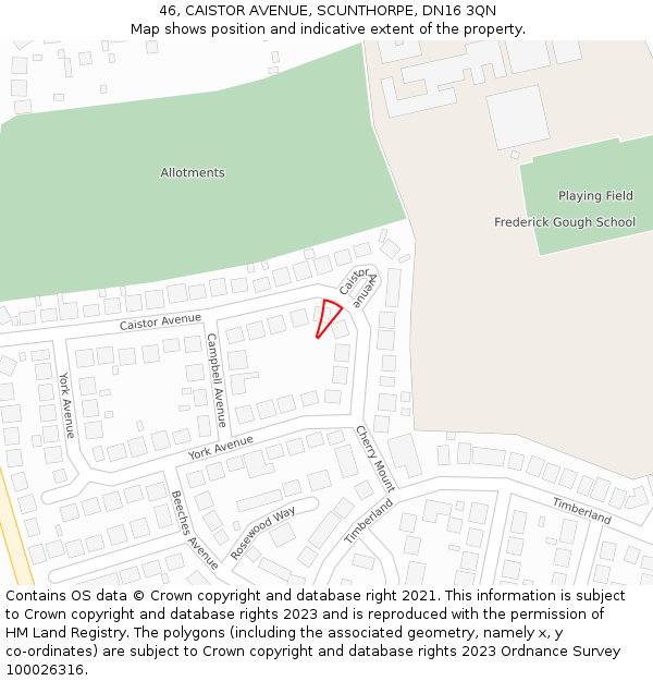 46, CAISTOR AVENUE, SCUNTHORPE, DN16 3QN: Location map and indicative extent of plot