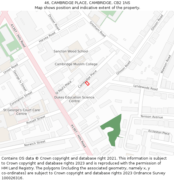 46, CAMBRIDGE PLACE, CAMBRIDGE, CB2 1NS: Location map and indicative extent of plot