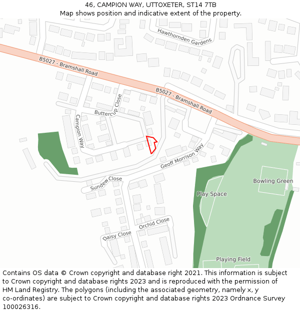 46, CAMPION WAY, UTTOXETER, ST14 7TB: Location map and indicative extent of plot