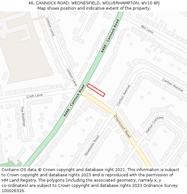 46, CANNOCK ROAD, WEDNESFIELD, WOLVERHAMPTON, WV10 8PJ: Location map and indicative extent of plot