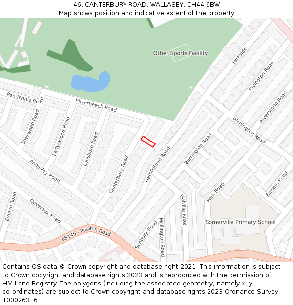 46, CANTERBURY ROAD, WALLASEY, CH44 9BW: Location map and indicative extent of plot