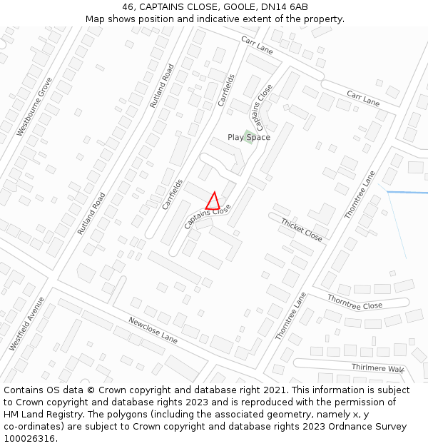 46, CAPTAINS CLOSE, GOOLE, DN14 6AB: Location map and indicative extent of plot