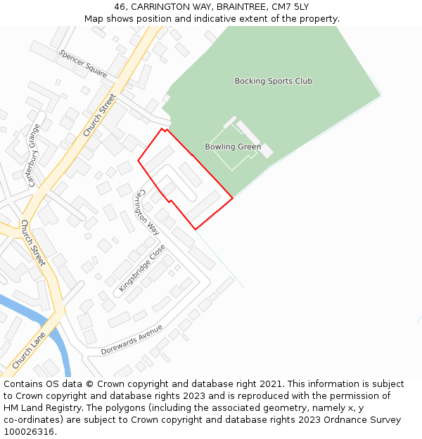 46, CARRINGTON WAY, BRAINTREE, CM7 5LY: Location map and indicative extent of plot