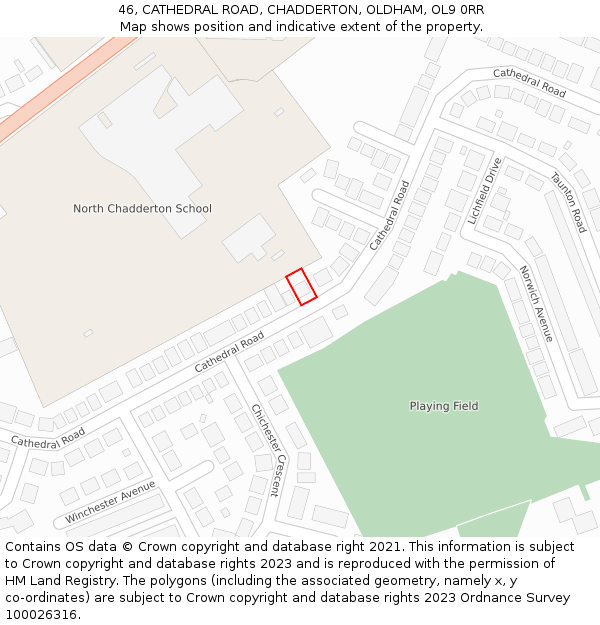 46, CATHEDRAL ROAD, CHADDERTON, OLDHAM, OL9 0RR: Location map and indicative extent of plot