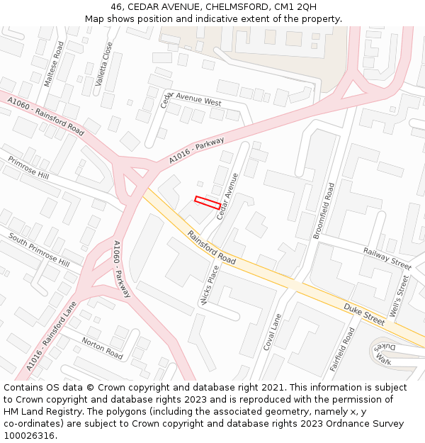 46, CEDAR AVENUE, CHELMSFORD, CM1 2QH: Location map and indicative extent of plot