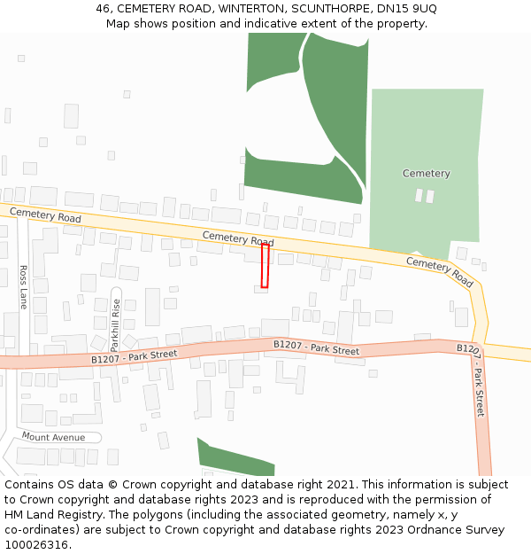 46, CEMETERY ROAD, WINTERTON, SCUNTHORPE, DN15 9UQ: Location map and indicative extent of plot
