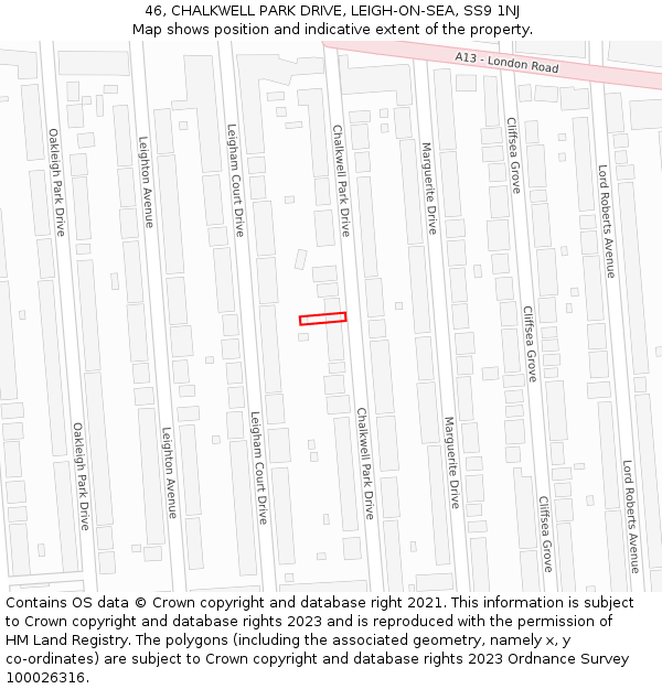 46, CHALKWELL PARK DRIVE, LEIGH-ON-SEA, SS9 1NJ: Location map and indicative extent of plot