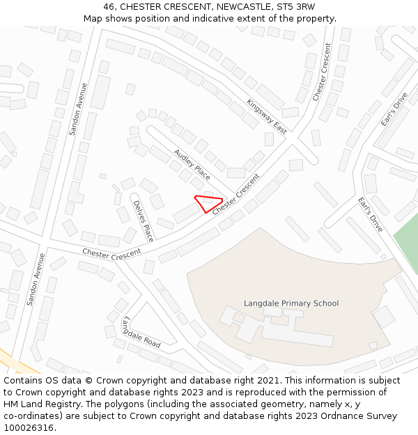 46, CHESTER CRESCENT, NEWCASTLE, ST5 3RW: Location map and indicative extent of plot