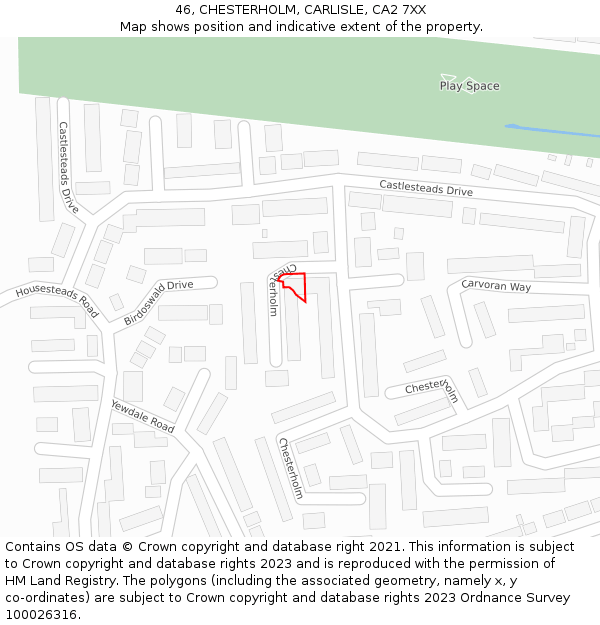 46, CHESTERHOLM, CARLISLE, CA2 7XX: Location map and indicative extent of plot