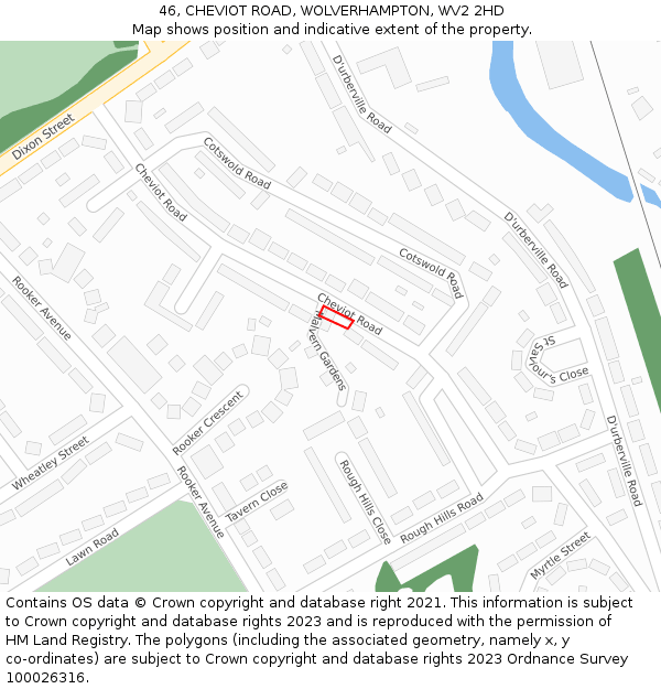 46, CHEVIOT ROAD, WOLVERHAMPTON, WV2 2HD: Location map and indicative extent of plot