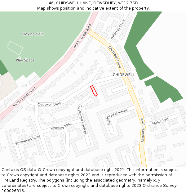 46, CHIDSWELL LANE, DEWSBURY, WF12 7SD: Location map and indicative extent of plot