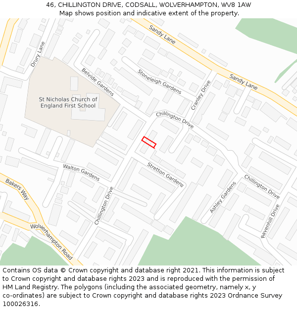 46, CHILLINGTON DRIVE, CODSALL, WOLVERHAMPTON, WV8 1AW: Location map and indicative extent of plot