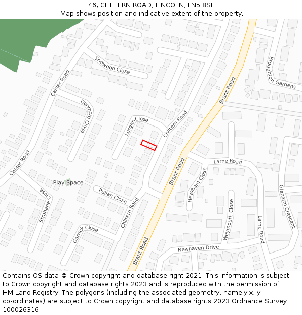 46, CHILTERN ROAD, LINCOLN, LN5 8SE: Location map and indicative extent of plot