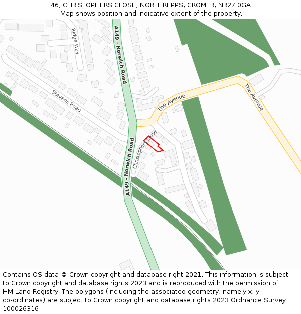 46, CHRISTOPHERS CLOSE, NORTHREPPS, CROMER, NR27 0GA: Location map and indicative extent of plot