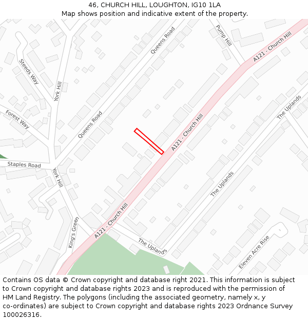 46, CHURCH HILL, LOUGHTON, IG10 1LA: Location map and indicative extent of plot