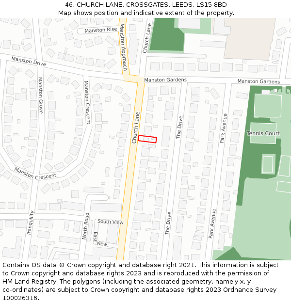 46, CHURCH LANE, CROSSGATES, LEEDS, LS15 8BD: Location map and indicative extent of plot