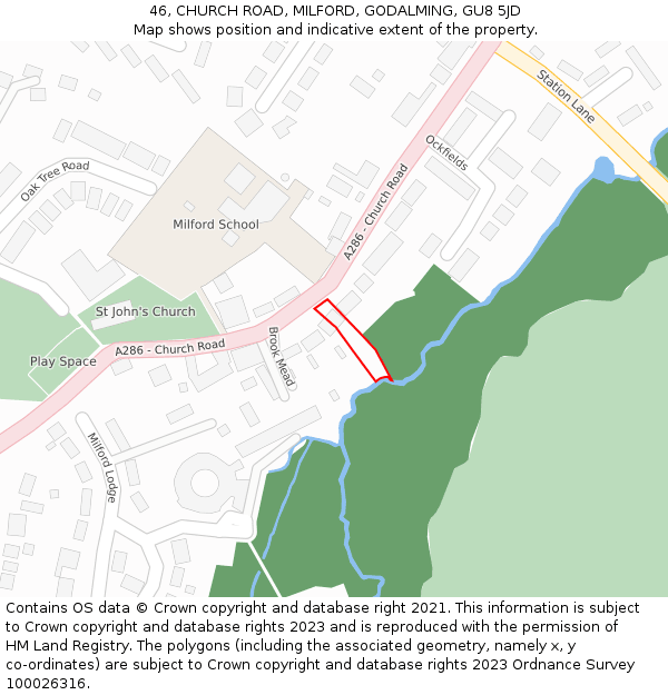46, CHURCH ROAD, MILFORD, GODALMING, GU8 5JD: Location map and indicative extent of plot