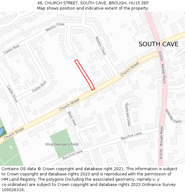 46, CHURCH STREET, SOUTH CAVE, BROUGH, HU15 2EP: Location map and indicative extent of plot