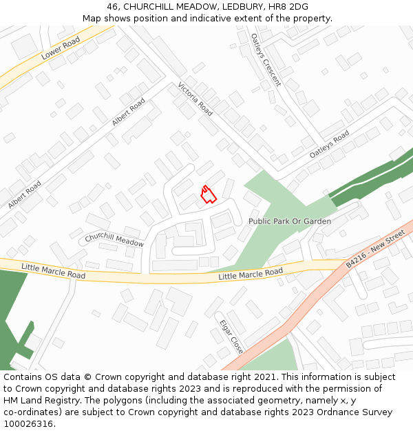 46, CHURCHILL MEADOW, LEDBURY, HR8 2DG: Location map and indicative extent of plot