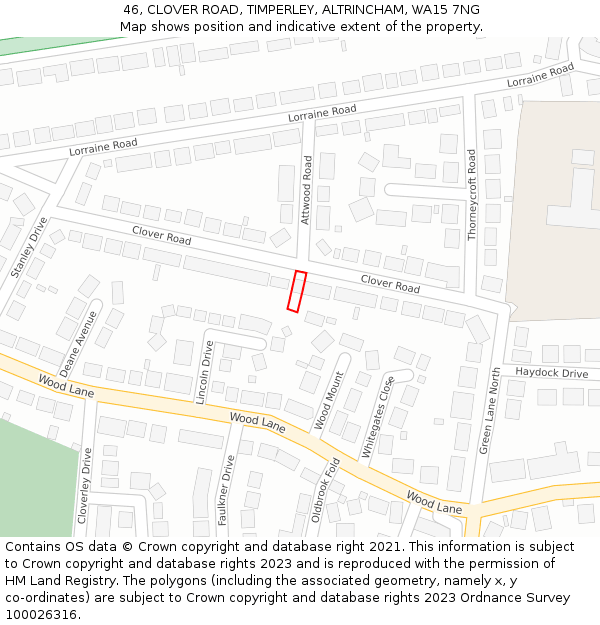 46, CLOVER ROAD, TIMPERLEY, ALTRINCHAM, WA15 7NG: Location map and indicative extent of plot
