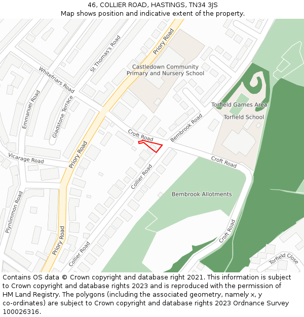 46, COLLIER ROAD, HASTINGS, TN34 3JS: Location map and indicative extent of plot