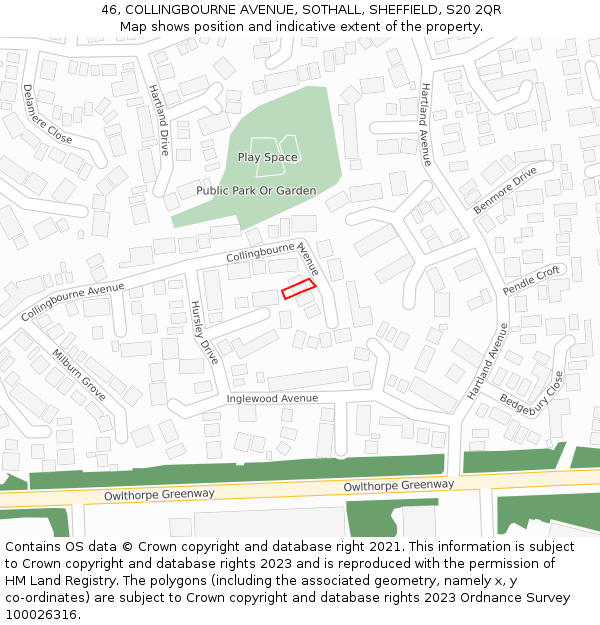 46, COLLINGBOURNE AVENUE, SOTHALL, SHEFFIELD, S20 2QR: Location map and indicative extent of plot
