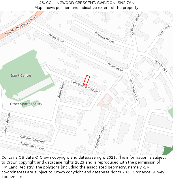 46, COLLINGWOOD CRESCENT, SWINDON, SN2 7AN: Location map and indicative extent of plot