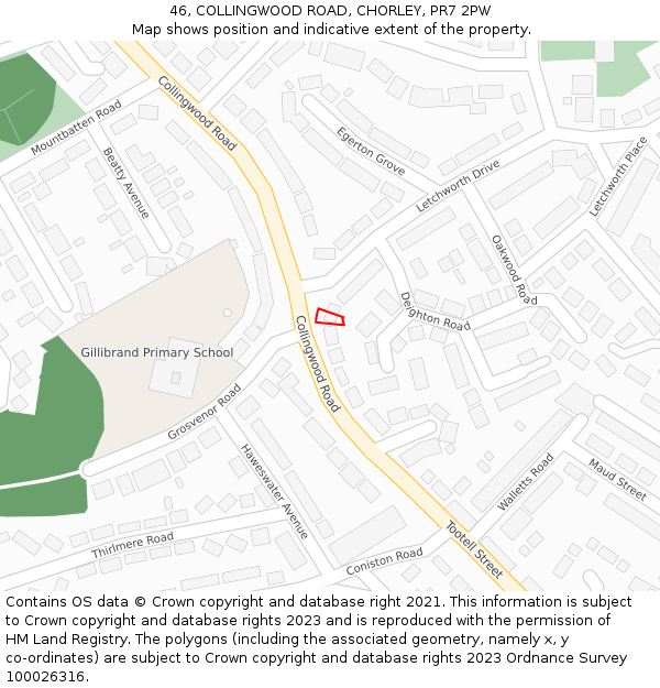 46, COLLINGWOOD ROAD, CHORLEY, PR7 2PW: Location map and indicative extent of plot