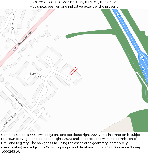 46, COPE PARK, ALMONDSBURY, BRISTOL, BS32 4EZ: Location map and indicative extent of plot