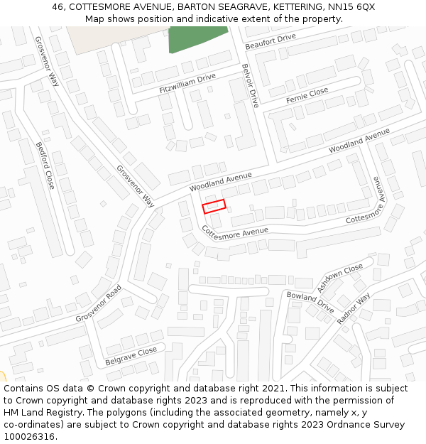 46, COTTESMORE AVENUE, BARTON SEAGRAVE, KETTERING, NN15 6QX: Location map and indicative extent of plot
