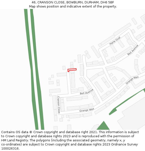 46, CRANSON CLOSE, BOWBURN, DURHAM, DH6 5BF: Location map and indicative extent of plot
