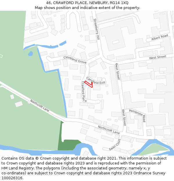 46, CRAWFORD PLACE, NEWBURY, RG14 1XQ: Location map and indicative extent of plot