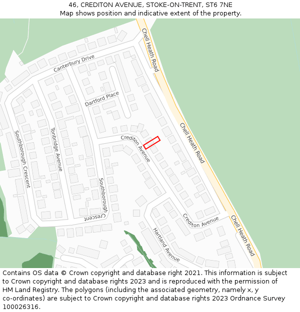 46, CREDITON AVENUE, STOKE-ON-TRENT, ST6 7NE: Location map and indicative extent of plot