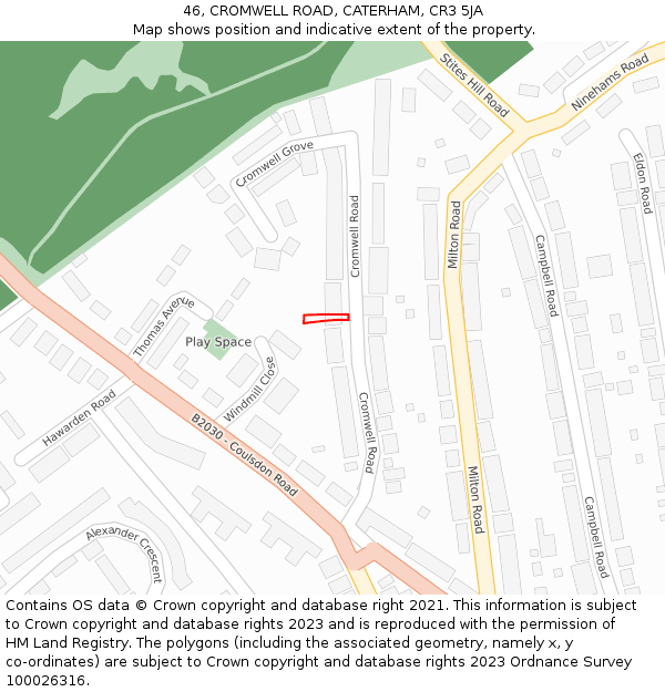 46, CROMWELL ROAD, CATERHAM, CR3 5JA: Location map and indicative extent of plot