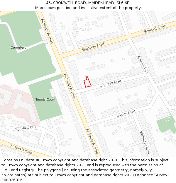 46, CROMWELL ROAD, MAIDENHEAD, SL6 6BJ: Location map and indicative extent of plot
