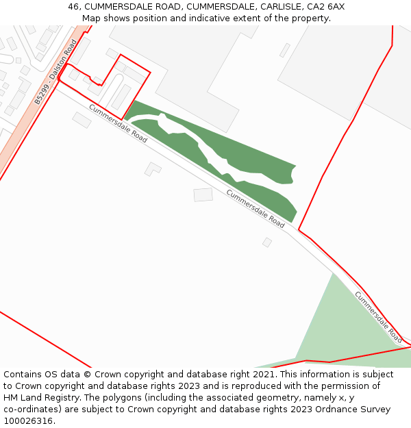 46, CUMMERSDALE ROAD, CUMMERSDALE, CARLISLE, CA2 6AX: Location map and indicative extent of plot