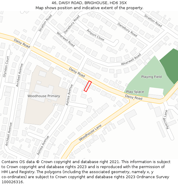 46, DAISY ROAD, BRIGHOUSE, HD6 3SX: Location map and indicative extent of plot