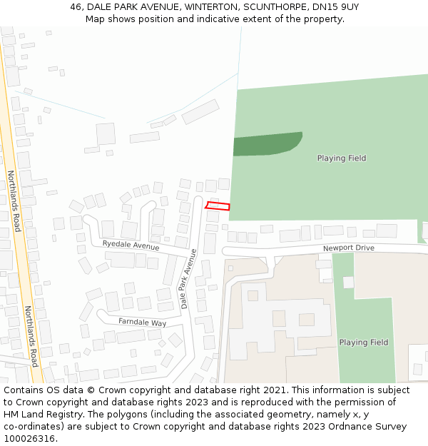 46, DALE PARK AVENUE, WINTERTON, SCUNTHORPE, DN15 9UY: Location map and indicative extent of plot