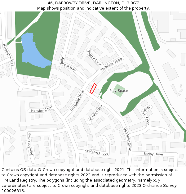 46, DARROWBY DRIVE, DARLINGTON, DL3 0GZ: Location map and indicative extent of plot
