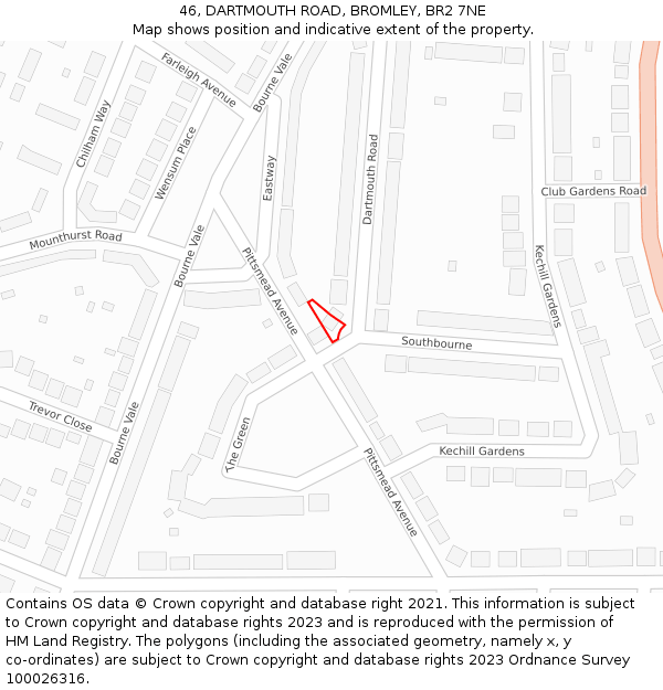 46, DARTMOUTH ROAD, BROMLEY, BR2 7NE: Location map and indicative extent of plot