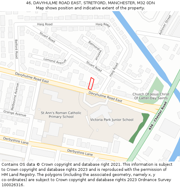 46, DAVYHULME ROAD EAST, STRETFORD, MANCHESTER, M32 0DN: Location map and indicative extent of plot