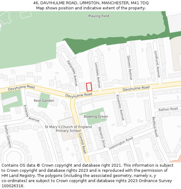 46, DAVYHULME ROAD, URMSTON, MANCHESTER, M41 7DQ: Location map and indicative extent of plot