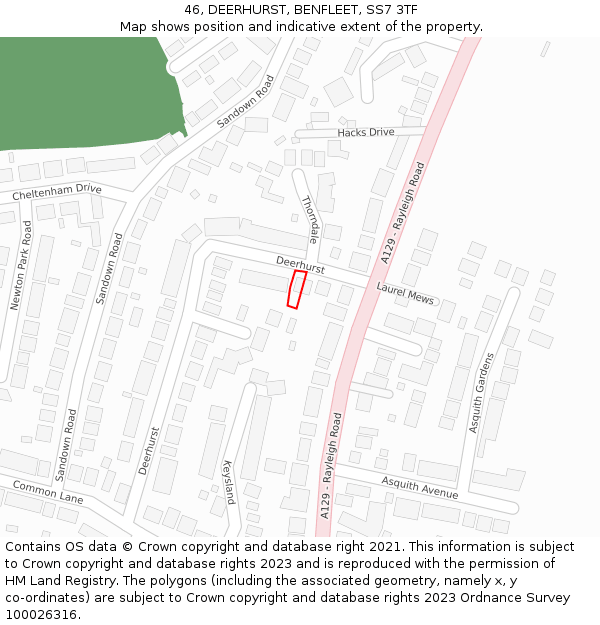 46, DEERHURST, BENFLEET, SS7 3TF: Location map and indicative extent of plot