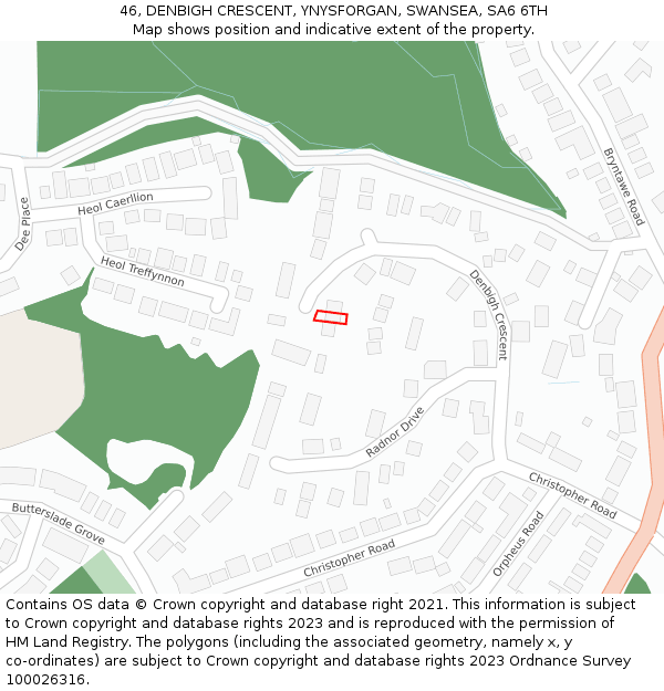 46, DENBIGH CRESCENT, YNYSFORGAN, SWANSEA, SA6 6TH: Location map and indicative extent of plot