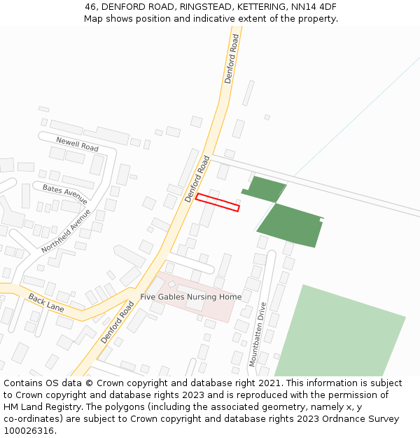 46, DENFORD ROAD, RINGSTEAD, KETTERING, NN14 4DF: Location map and indicative extent of plot