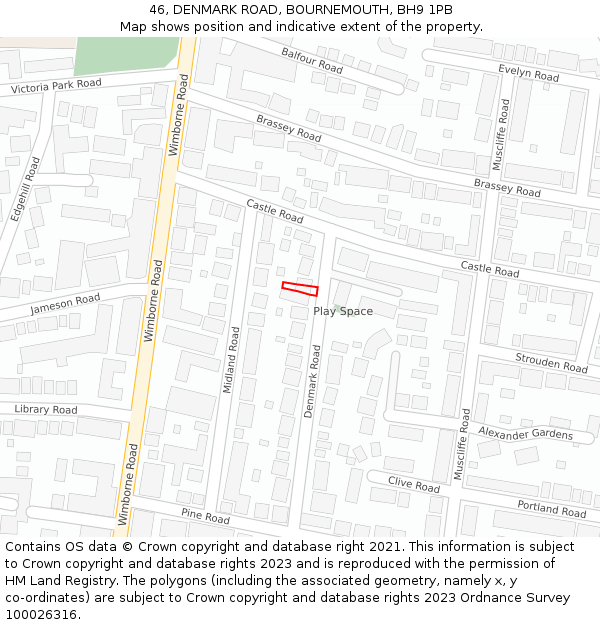 46, DENMARK ROAD, BOURNEMOUTH, BH9 1PB: Location map and indicative extent of plot