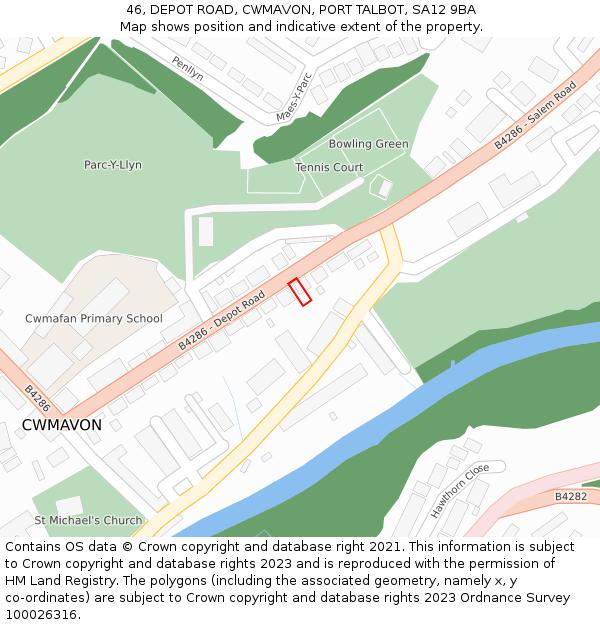 46, DEPOT ROAD, CWMAVON, PORT TALBOT, SA12 9BA: Location map and indicative extent of plot