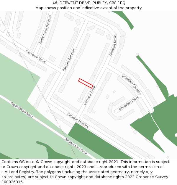 46, DERWENT DRIVE, PURLEY, CR8 1EQ: Location map and indicative extent of plot